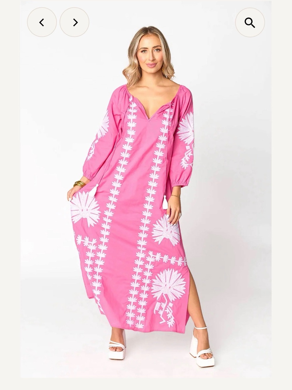 Buddy Love TIFFANY EMBROIDERED CAFTAN - PINK/WHITE Sz Small